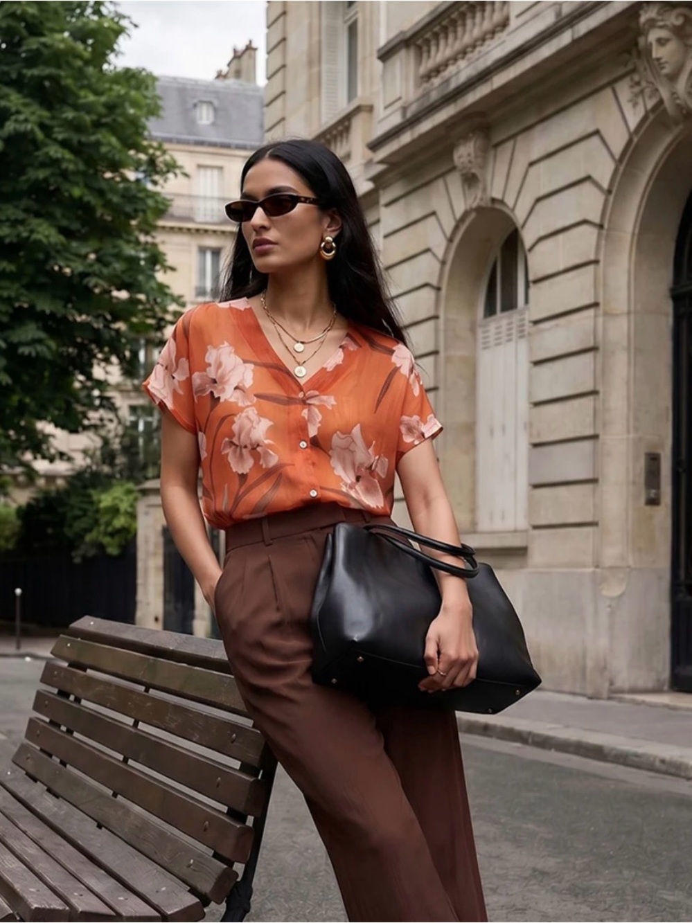 Printed Dolman’s sleeve v-neck blouse